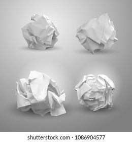 Set of crumpled paper ball. For business concept, banner, web site and other. Crumpled paper was after brainstorming. Vector illustration. Isolated on gray background