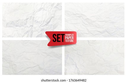 Set of crumpled paper texture. Realistic wrinkled sheet. White crumpled paper abstract background texture. Design element document for copy space. Vector illustration. Isolated on white background. - Shutterstock ID 1763649482