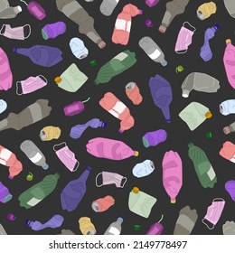 Set of crumpled plastic bottles vector illustration. The concept of saving the planet and collecting plastic waste for recycling.