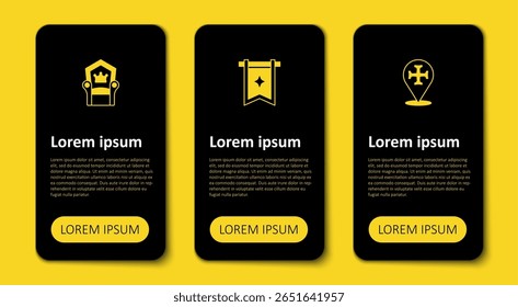 Set Crusade, Medieval flag and throne. Business infographic template. Vector