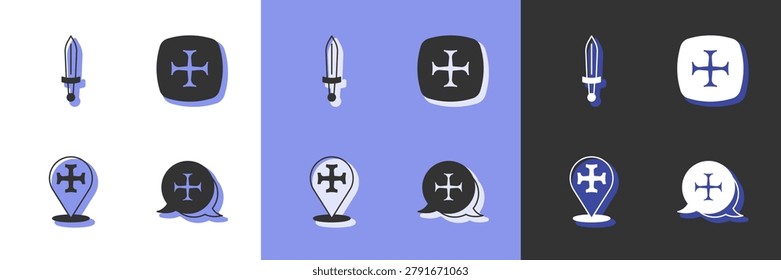 Set Crusade, Medieval sword,  and  icon. Vector