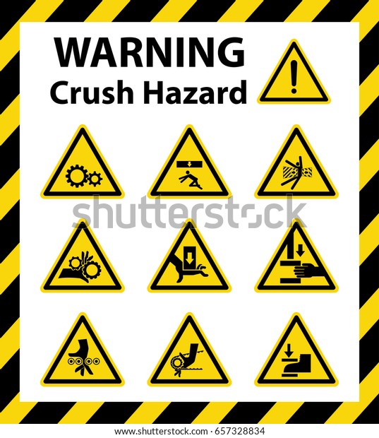 Set of crush hazard sign on yellow\
background. Symbol,\
illustration