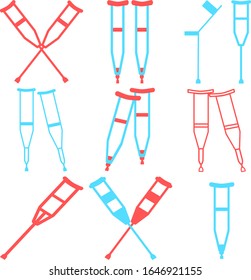 Set of crutches. Axillary crutch line black icon. Medical tool for people with disabilities and help after injury. Sign for web page, mobile app, button, logo. Vector isolated button. Editable stroke.