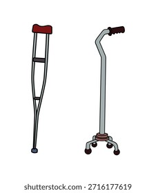 Conjunto de muletas. Ilustração vetorial isolada sobre fundo branco.