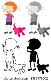 Set of crying boy character illustration