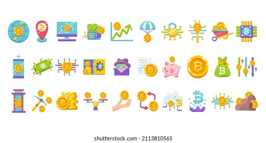 Set of crypto currencies symbols Bitcoin concept Vector illustration