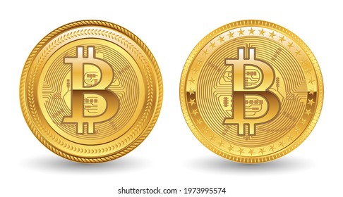 set of crypto currency golden or digital currency bitcoin illustration or digital payment currency  etherum litecoin dogecoin to the moon concept. eps vector