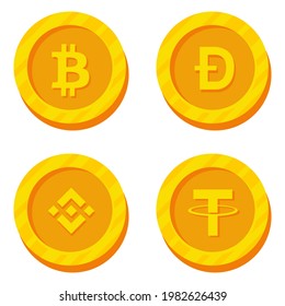 Set Crypto Vector Icon Illustration. Collection of Crypto currency blockchain flat logo isolated on white