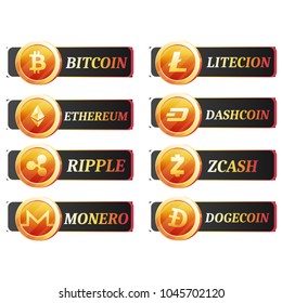 Set of cryptocurrencies label or stickers. 