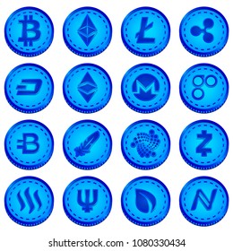 Set of cryptocurrencies on white background