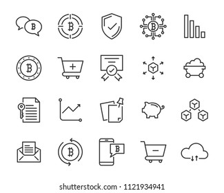 set of cryptocurrencty vector thin line icons