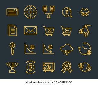 set of cryptocurrencty vector thin line icons