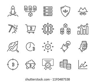 set of cryptocurrencty vector thin line icons