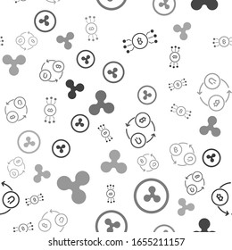 Set Cryptocurrency bitcoin in circle with microchip circuit, Cryptocurrency coin Ripple XRP, Cryptocurrency exchange and Cryptocurrency coin Ripple XRP on seamless pattern. Vector