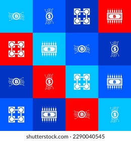 Set Cryptocurrency bitcoin in circuit, , Blockchain technology and with icon. Vector