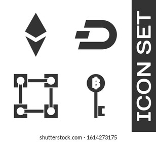 Set Cryptocurrency Bitcoin key, Cryptocurrency coin Ethereum ETH, Blockchain technology and Cryptocurrency coin Dash icon. Vector