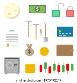 Set of cryptocurrency and blockchain icons