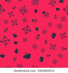 Set Cryptocurrency cloud mining, Bitcoin, Blockchain technology and  on seamless pattern. Vector