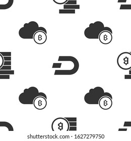 Set Cryptocurrency coin Bitcoin, Cryptocurrency coin Dash and Cryptocurrency cloud mining on seamless pattern. Vector