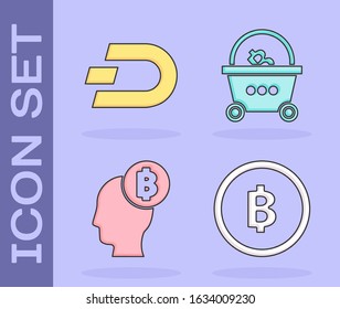 Set Cryptocurrency coin Bitcoin, Cryptocurrency coin Dash, Bitcoin think and Shopping basket with bitcoin icon. Vector