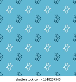 Set Cryptocurrency coin Bitcoin and Cryptocurrency key on seamless pattern. Vector