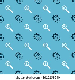 Set Cryptocurrency coin Bitcoin and Magnifying glass with Bitcoin on seamless pattern. Vector