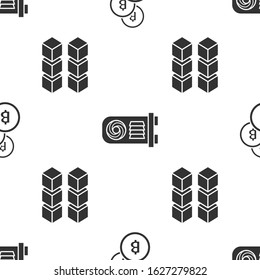Set Cryptocurrency coin Bitcoin, Mining farm and Blockchain technology on seamless pattern. Vector