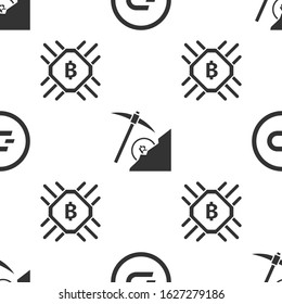 Set Cryptocurrency coin Dash, Cryptocurrency cloud mining and CPU mining farm on seamless pattern. Vector