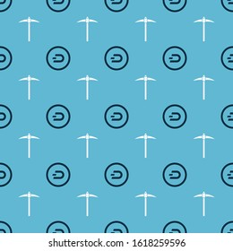 Set Cryptocurrency coin Dash and Pickaxe on seamless pattern. Vector