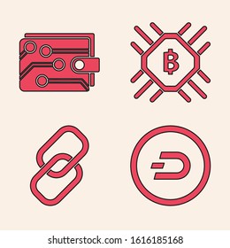 Set Cryptocurrency coin Dash, Cryptocurrency wallet, CPU mining farm and Chain link icon. Vector