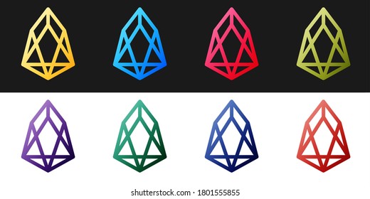 Set Cryptocurrency coin EOS icon isolated on black and white background. Physical bit coin. Digital currency. Blockchain based secure crypto currency. Vector.