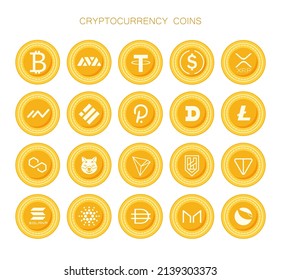 A set of cryptocurrency coins. Vector coins. Monetary units, cryptocurrency exchange.