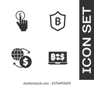 Set Cryptocurrency exchange, Hand holding coin, Money and Shield with bitcoin icon. Vector