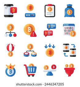 Conjunto de iconos planos de criptomoneda

