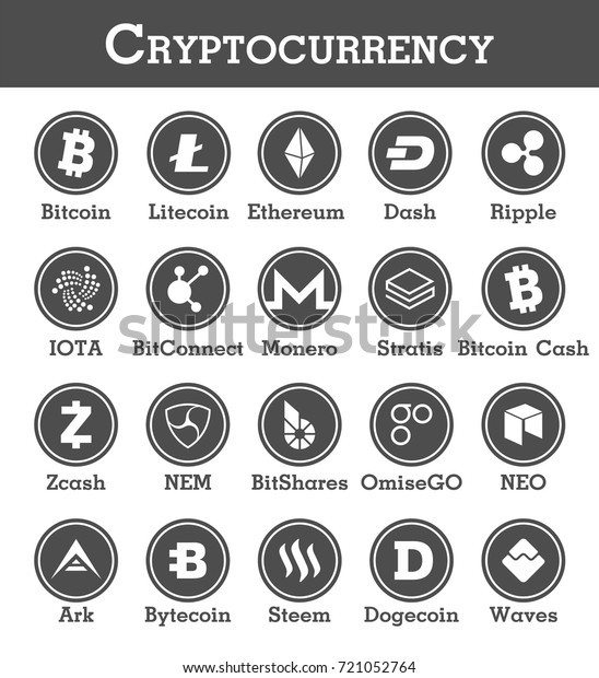 Set Cryptocurrency Icon Black White Design Stock Vector (Royalty Free