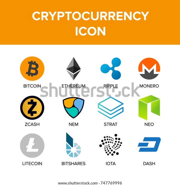 Set Cryptocurrency Icon Color Bitcoin Ethereum Stock Vector Royalty Free 747769996