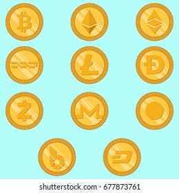 set of cryptocurrency icon flat design
