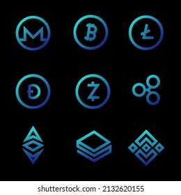 Set Of Cryptocurrency Icon With Gradient Color for your design project