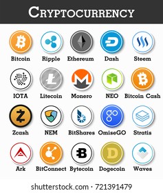 Set of cryptocurrency icon . Vector .