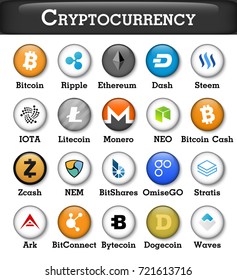 Set of cryptocurrency icon . Vector .