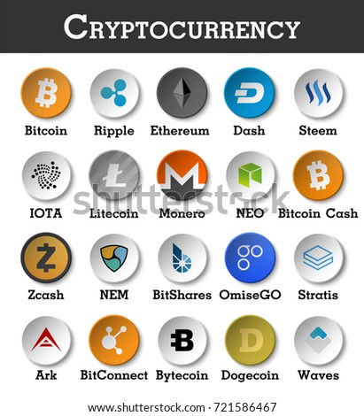 Set of cryptocurrency icon . Vector .