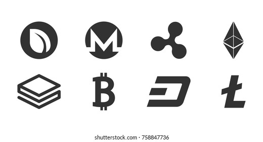 Set of cryptocurrency icon.  Vector illustration isolated on a white background.