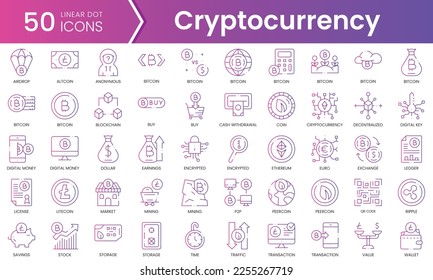 Conjunto de iconos de criptodivisa. Conjunto de iconos de estilo de degradado. Ilustración vectorial
