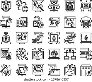 Set of cryptocurrency icons. Premium quality symbol collection of blockchain technology, bitcoin, altcoins, mining, finance, digital money market, cryptocoin wallet, stock exchange