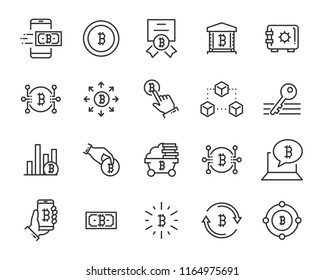 set of cryptocurrency icons ,such as bitcoin , blockchain, money and more