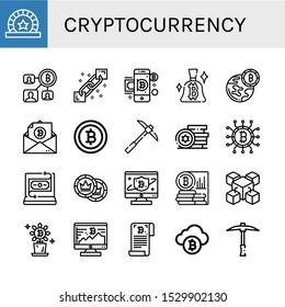 Set of cryptocurrency icons. Such as Token, Bitcoin, Blockchain, Pickaxe, Tokens, Cryptocurrency, Fintech , cryptocurrency icons