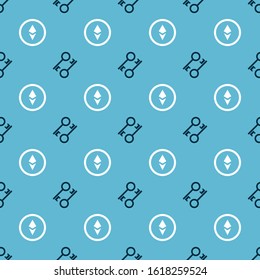 Set Cryptocurrency key and Cryptocurrency coin Ethereum ETH on seamless pattern. Vector