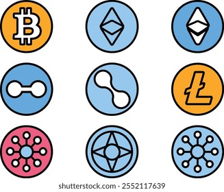 Conjunto de Ilustración vectorial de Plantilla simple de criptomoneda.