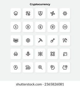 Set of cryptocurrency vector line icons. Mining, exchange, payment and other outline elements