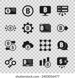 Set Cryptocurrency wallet, Bitcoin, circuit, Credit card with bitcoin and browser icon. Vector